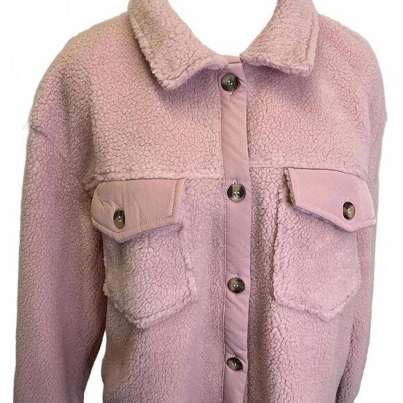 Brand New Zesica Women's Medium Pink Plush Teddy Button Up Jacket Coat - Picture 2 of 13